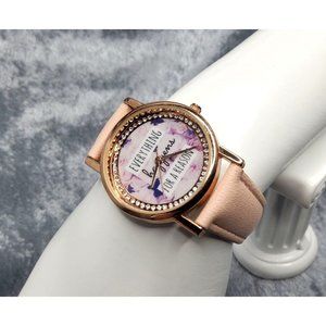 vintage womens everything happens for a reason pink band quartz watch